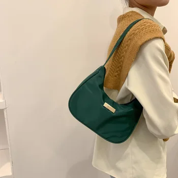 Женская нейлоновая однотонная сумка на плечо с застежкой-молнией, маленькие сумки-мессенджеры в виде полумесяца, роскошная дизайнерская сумочка, ретро Женские сумки на плечо