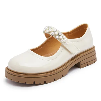 Женская обувь Mary Jane из натуральной кожи, лето-осень 2023, Новинка, женская обувь на платформе JK со стразами, модные повседневные туфли-лодочки, Женские туфли-лодочки