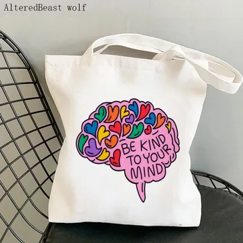 Женская сумка для покупок Будьте добры к своему разуму, сумка для аутизма, холщовая сумка для покупок в стиле Харадзюку, женская сумка-тоут на плечо, женская сумка