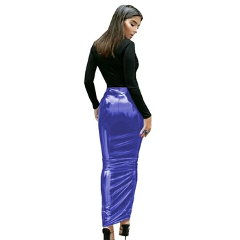 Женская юбка-карандаш макси с высокой талией из ПВХ с мокрым эффектом, сексуальные виниловые облегающие юбки Sissy, готическая юбка для танцев на шесте в ночном клубе