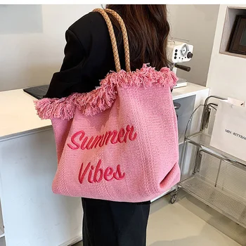 Женские сумки Тренд 2023 Летняя Розовая сумка через плечо, холщовая женская повседневная сумка-тоут, ведро, женская сумка Y2K, сумки с верхней ручкой, женские сумки