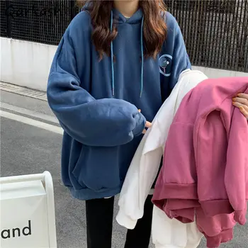Женские толстовки с капюшоном, зимние утепленные, свободные, для отдыха, в стиле харадзюку, шикарные, для студентов, универсальная повседневная винтажная уличная одежда в корейском стиле