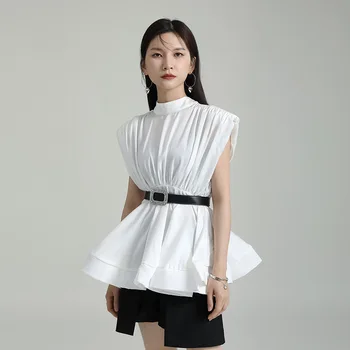 Женский топ с поясами и завышенной талией, тонкая рубашка без рукавов от SuperAen корейского дизайна.