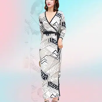 Женское вечернее длинное платье с принтом, винтажное элегантное богемное пляжное платье с V-образным вырезом и цветочным принтом, цельное платье от кутюр, темпераментное летнее