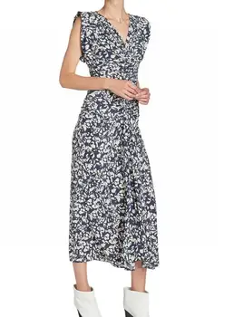 Женское модное Черно-белое миди-платье с рюшами и принтом Lila, длинные платья без рукавов с V-образным вырезом 2023SS