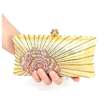 Золотая вечерняя сумочка с цветочным рисунком и стразами, клатч со звездами горячего сверления, свадебный кошелек и сумочки Pochette Soiree T13