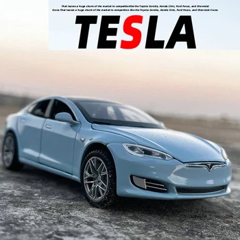 Имитация модели Tesla 1/32, модель легкосплавного автомобиля, Детские игрушечные транспортные средства, звук, свет, Откидывающийся назад, подарок на день рождения для мальчиков, миниатюрный автомобиль