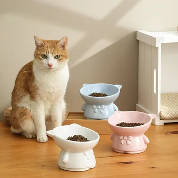 Керамическая миска для кошек с приподнятым верхом, симпатичная миска для воды с приподнятым верхом для маленьких собак, аксессуары для питья домашних животных