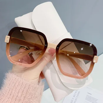 Классические винтажные квадратные солнцезащитные очки Женские Градиентные Зеркальные Солнцезащитные очки без оправы Женская ретро-мода Oculos De Sol без оправы
