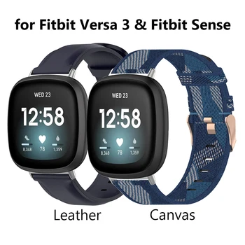 Кожаные Ремешки для часов Fitbit Versa 3/Fitbit Sense Ремешок Браслеты Замена Нейлон Холст Тканая Ткань Женщины Мужчины Тонкий