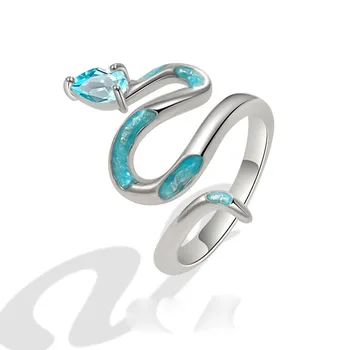 Кольца в виде геометрической синей змеи из стерлингового серебра 925 пробы Для женщин и мужчин, простое Корейское модное Открытое Регулируемое кольцо ручной работы, Пара подарков