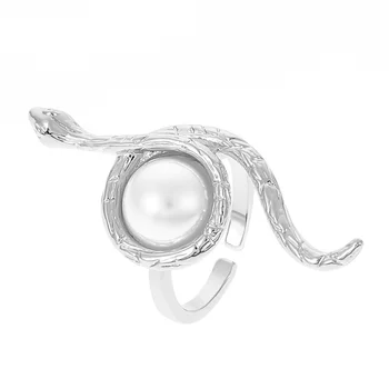 Кольца с жемчужной змеей для женщин, винтажное металлическое кольцо в форме животного в форме змеи в стиле винтаж Панк, ювелирные аксессуары в стиле стимпанк