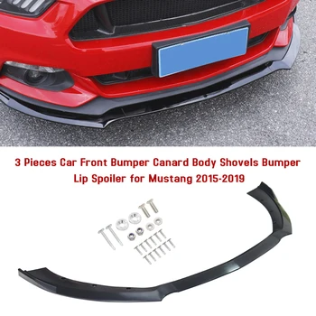 Комплект из 3 предметов из углеродного волокна/Черный автомобильный передний бампер Canard, сплиттер для губ, лопаты для кузова, бампер, спойлер для Mustang 2015-2019