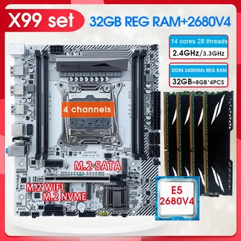 Комплект материнской платы JGINYUE X99 Процессор Xeon E5 2680 V4 32G (4*8) 2400 МГц DDR4 ECC Оперативная память LGA 2011-3 Интерфейс Nvme SATA M.2