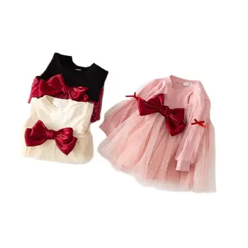 Комплект одежды для маленьких девочек, детские платья с милым бантом, кружевные длинные слипы, хлопковое платье принцессы для новорожденных