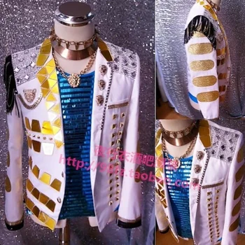 Корейская новая Мужская персональная куртка, Концертные сценические костюмы, ночные клубы, ди-джеи, бары, костюмы певцов, модное пальто с зеркальной поверхностью, прилив