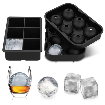 Круглая квадратная форма для кубиков льда с 6 сетками, Большая машина для приготовления кубиков льда для виски, коктейлей и домашних напитков, форма для хранения охлажденного льда