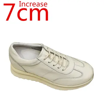 Маленькие белые туфли с толстым дном, женские туфли Ins, Модный тренд, Новая Спортивная обувь из натуральной кожи, Увеличивающая рост на 7 см