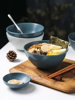 Матово-зеленая 6-дюймовая миска для лапши быстрого приготовления, бытовая керамическая миска для рамена, креативная домашняя рисовая миска в скандинавском стиле, повседневная посуда
