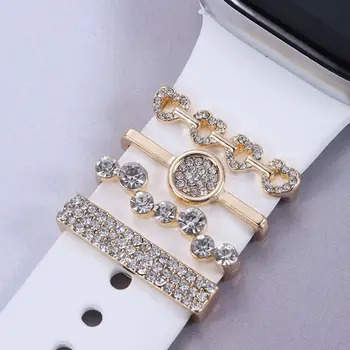 Металлический ремешок с бриллиантами, Декоративное кольцо для Apple Watch, Брелки, орнамент, смарт-часы, силиконовый браслет, Аксессуары для iwatch