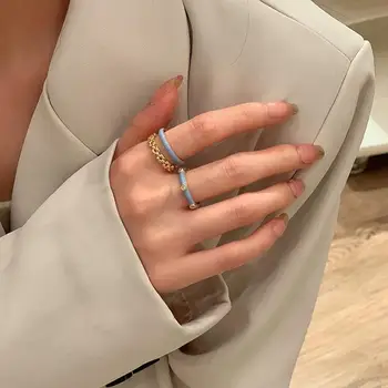 Милое крутое двухслойное кольцо, женское модное маленькое свежее Милое Крутое открытое кольцо В стиле Ins, кольцевая цепочка с полым кольцом на указательном пальце, ювелирные изделия