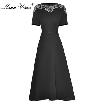 Модное платье MoaaYina, дизайнерское летнее женское платье с коротким рукавом, расшитое бисером, платья-качели на шнуровке