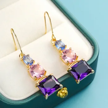 Модные женские серьги в форме фиолетового кристалла 2023 года с металлическим акриловым топазом, золотые серьги смешанного цвета, подарочные украшения для вечеринок