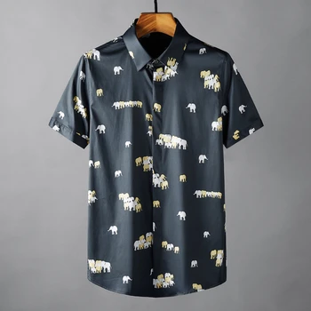 Мужские рубашки с принтом летних слонов джунглей Minglu, роскошная Мужская одежда с коротким рукавом, Деловые вечерние рубашки, смокинги