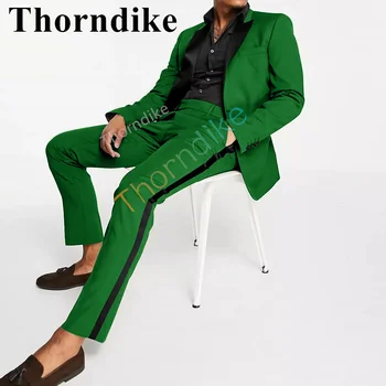 Мужской свадебный костюм Thorndike Luxury, 2 предмета, Модный приталенный однотонный Темно-зеленый Деловой офисный костюм, блейзер + брюки