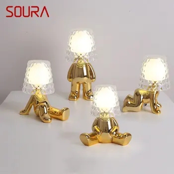 Настольная лампа SOURA Nordic Креативная настольная лампа в форме человека из смолы и золота, Новинка, светодиодная лампа для дома, детской спальни, гостиной