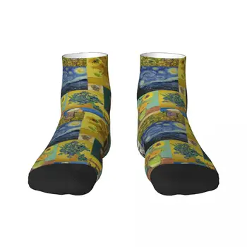 Носки-коллаж с рисунком Ван Гога, мужские, женские, эластичные, летние, осенне-зимние, носки с художественной росписью для экипажа
