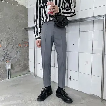 Облегающие костюмные брюки длиной до щиколоток 2023, мужские однотонные леггинсы, корейские официальные коммерческие брюки для глажки одежды