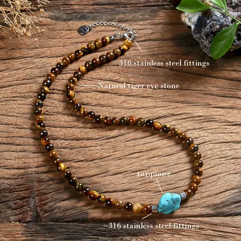 Ожерелье из натуральной бирюзы, расшитое бисером для мужчин и женщин, для серфинга, ожерелье из натурального тигрового глаза для мужчин и женщин, племенные украшения