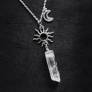 Ожерелье с кристаллами Солнца и Луны - Ожерелье из прозрачного хрусталя - Готическое кварцевое ожерелье, ювелирные изделия с изображением ведьминой богини