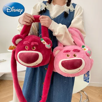 Оригинальная мультяшная сумка Disney с клубничным мишкой, милая двусторонняя плюшевая игрушечная сумочка, женская сумка-мессенджер на одно плечо