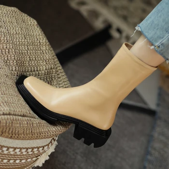 Осенне-зимние женские ботильоны из натуральной кожи 22-25 см, верх из воловьей кожи, современные ботинки из натуральной кожи, узкие ботинки, женская обувь