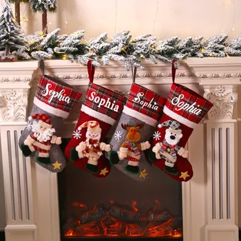 Персонализированные Рождественские чулки с пользовательским названием Семейные чулки Рождественский подарок Рождественский Красный чулок Рождественское украшение