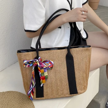 Пляжные сумки для покупок большой емкости, роскошная дизайнерская сумка через плечо из ротанга, женские соломенные сумки ручной работы, Летняя дорожная сумка