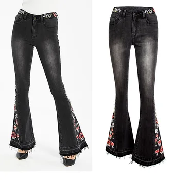 Расклешенные джинсы с необработанным подолом на пуговицах, женские осенние модные женские брюки из эластичного денима, джинсы Jean Femme с высокой талией, облегающие джинсы полной длины