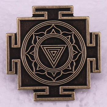 Ретро брошь-булавка с эмалью Дурга Янтра, Металлический значок, Священные Символы, ювелирные изделия, Индийское медитативное геометрическое искусство