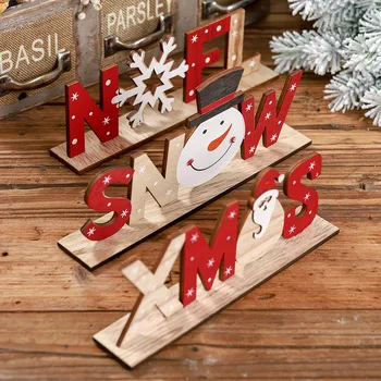 Рождественские украшения, деревянные украшения с надписями, настольные креативные украшения с принтом