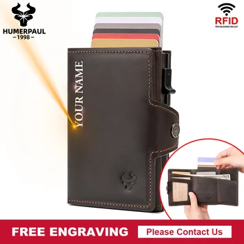 Роскошный кошелек для мужчин, держатель для кредитных карт из натуральной кожи, блокирующий RFID, Выдвижной футляр для монет и банкнот, новый
