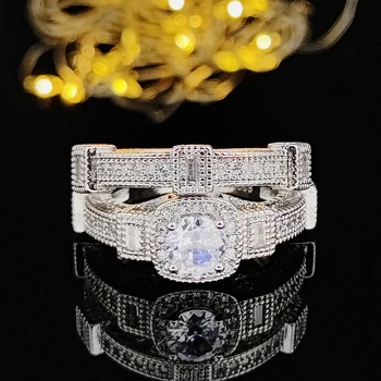 Роскошный набор обручальных колец невесты серебряного цвета для новобрачных, 2 шт., подарок на годовщину помолвки, Оптовая продажа ювелирных изделий R4814b