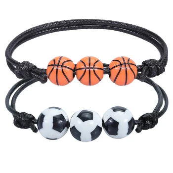 Спортивный стиль, регулируемый, вдохновляющий Баскетбол, футбол, регби, волейбол, Плетеный браслет из веревки, браслеты с шариками для мужчин, Подарки