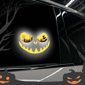 Тема Хэллоуина, Тыквенное лицо, Светоотражающая наклейка для автомобильного отражателя, Знак предупреждения о ночном вождении, Фестивальная наклейка, декор
