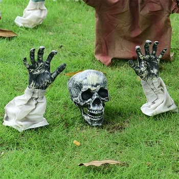 Украшение на Хэллоуин Череп Зомби Реалистичные руки скелета для домашнего декора лужайки на кладбище Реквизит для трюков Статуя для вечеринки