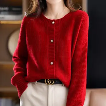 Французский Ретро-весна 2022, Последний красный свитер, Женский свободный универсальный вязаный кардиган в ленивом стиле