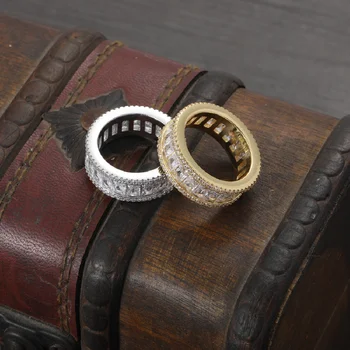 Хип-хоп кольцо с цирконом из латуни, украшенное фианитами, мужские и женские кольца Iced Out R042