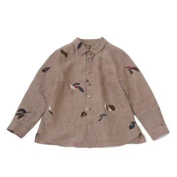 Хлопковая рубашка Женская Весенне-летняя с тонким отворотом, высококачественная рубашка с принтом, топ, Новинка 2023 года.