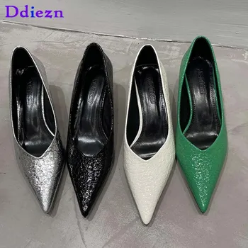 Черные женские туфли-лодочки, дизайнерская женская обувь, повседневные туфли на тонком высоком каблуке, новинка 2023 года, женские босоножки, Офисная женская обувь-слайды